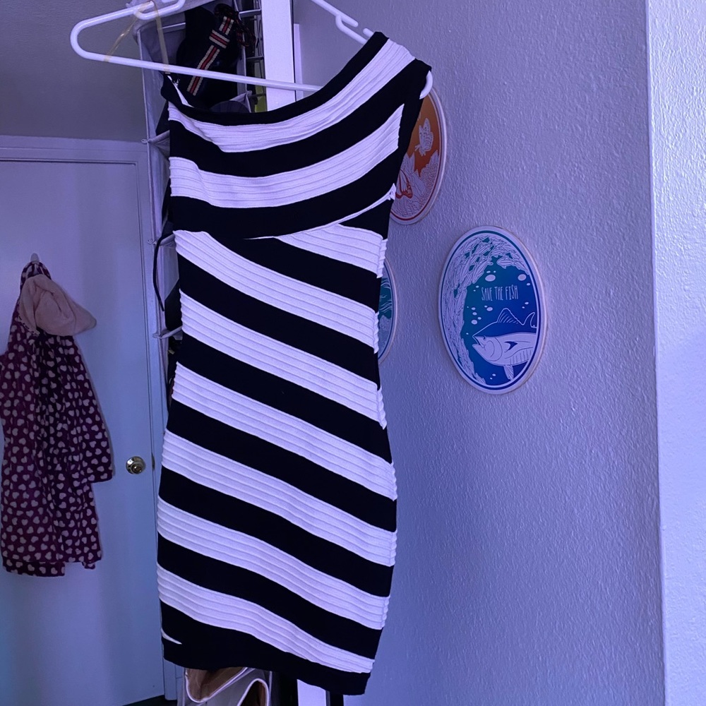 One shoulder striped dress